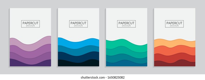 vertical a4 brochure template design with wave wavy shapes. Colorful poster template design. layered papercut graphic design. collection of poster design