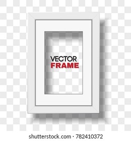 Vertical A4 white certificate frame with passepartout on transparent background