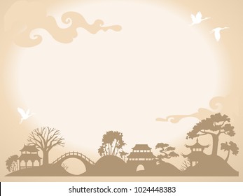 Vertical abstract asian landscape