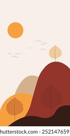 Vertical abstract autumn landscape illustration with copy space