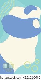 Vertical abstract background with blue and yellow organic shapes, dots, and wavy lines. Perfect for creative design projects.