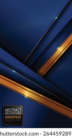 Vertical abstract background with gold and blue lines, 1080x1920 premium vector for smartphone wallpaper, business or tech banner layout, elegant and clean, not made with AI