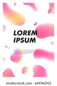 Vertical abstract background with liquid bright plasma drops. Cover template with colorful fluid shapes. Vector poster with place for text.