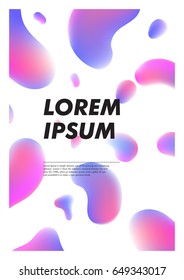 Vertical abstract background with liquid bright plasma drops. Cover template with colorful fluid shapes. Vector poster with place for text.