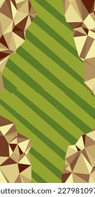 Vertical abstract background with stripes and polygonal diamond texture ornament. Vertical abstract collage of lowpoly decorative ornament overlay on stripes background.