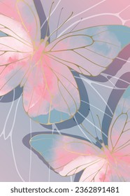Vertical abstract background with watercolor butterflies. Watercolor background for diplomas, greeting cards, invitations, various designs.