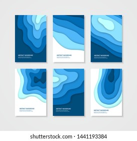 Vertical abstract backgrounds. Vector templates for banners, cards, posters in paper cut style.