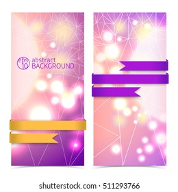 Vertical abstract banner set with colored ribbons multiple bright rounds and lines vector illustration