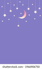 Vertical abstract blue background with copy space - pastel banner, poster, post card, cover design template, social media wallpaper with moon and stars. Gradient white, yellow and pink. Good night