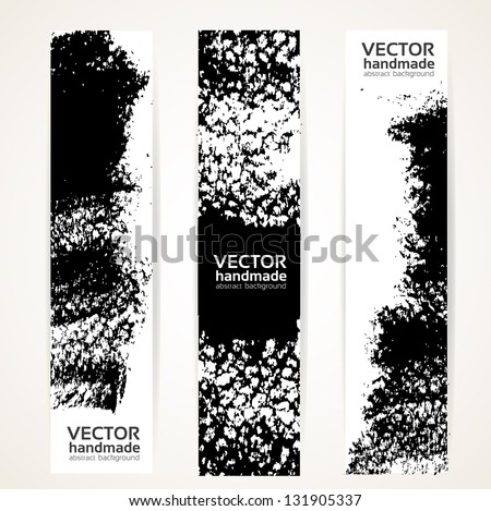 Vertical abstract  by black ink strokes banner set