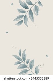 Vertical Abstract Cover without Text with Watercolor Beautiful Blue Leaves. Vector Templates