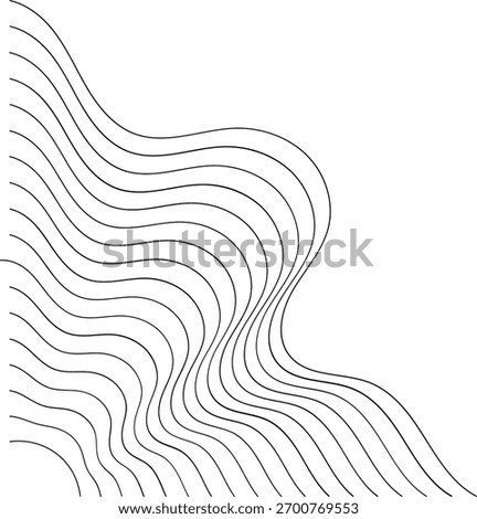 Vertical abstract flowing line waves, striped corner pattern, decorative graphic design element.