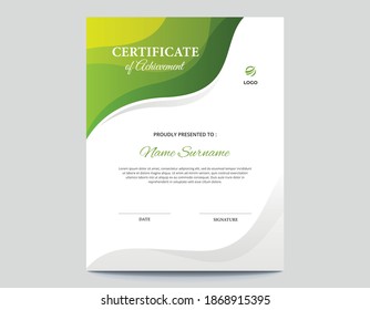 Vertical Abstract Green and Grey Waves Certificate Design