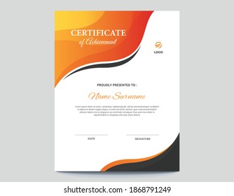 Vertical Abstract Orange and Black Waves Certificate Design