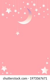 Vertical abstract peach background with copy space - pastel banner, poster, post card, cover design template, social media wallpaper with moon and stars. Gradient white, yellow and purple. Good night