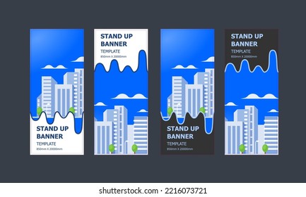 Vertical Abstract Stand Up Roll Up X-banner Info-graphic Vector Business Corporate Advertisement Banner Template for Print can be easily adopted to Brochure Flyer Poster Design