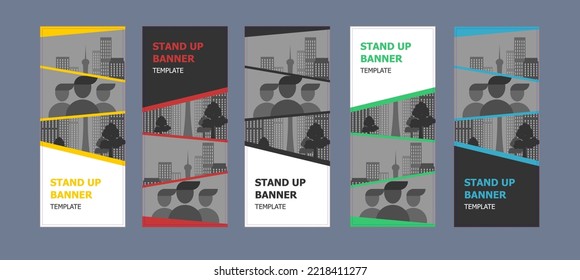 Vertical Abstract Stand Up Roll Up X-banner Info-graphic Vector Business Corporate Trade Show Advertisement Banner Template For Print. Can Be Easily Adopted To Brochure Flyer Poster Design