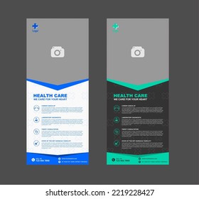 Modelo de cartel de publicidad corporativa de Vector de asistencia sanitaria para empresas de publicidad de publicidad vertical con resumen vertical para impresión. Puede ser fácilmente adoptado para el diseño de póster de folleto