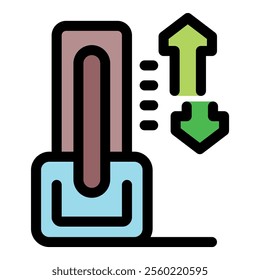 Vertical adjustment of car seat height position with up and down green arrows