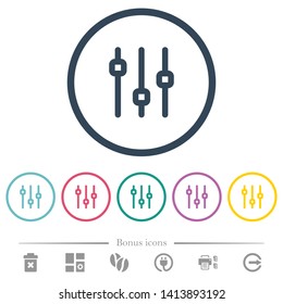Vertical adjustment flat color icons in round outlines. 6 bonus icons included.