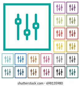Vertical adjustment flat color icons with quadrant frames on white background