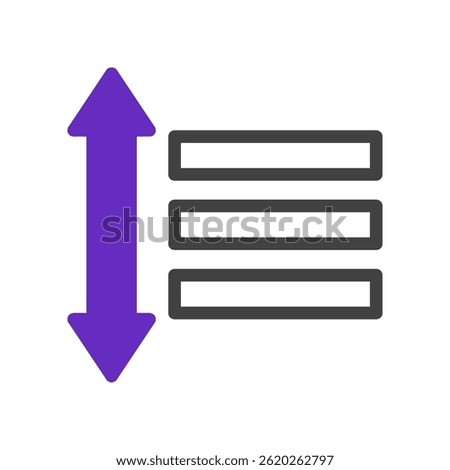 Vertical adjustment icon with menu options, suggesting content arrangement and data sorting