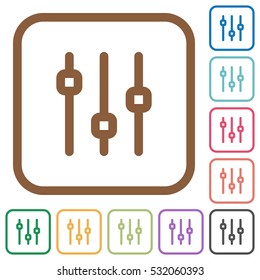 Vertical adjustment simple icons in color rounded square frames on white background