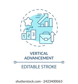 Icono de concepto azul suave de avance vertical. Progresión profesional. Más autoridad, responsabilidad. Ilustración de línea de forma redonda. Idea abstracta. Diseño gráfico. Fácil de usar en material promocional