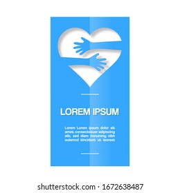 Publicidad vertical para concientización y solidaridad, con las manos abrazando un corazón