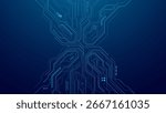 Vertical AI circuit board tech pattern on dark blue background. Technology innovation concept. AI chip, semiconductor, and electronics components on a modern web cover. Vector illustration