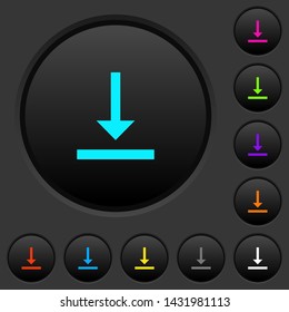 Vertical align bottom dark push buttons with vivid color icons on dark grey background