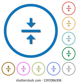 Vertical align center flat color vector icons with shadows in round outlines on white background