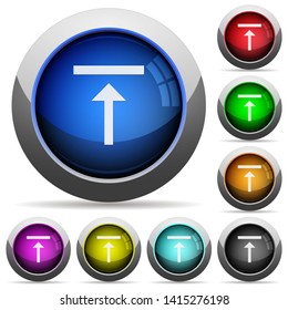 Vertical align top icons in round glossy buttons with steel frames