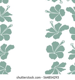 Vertical aloha typography with hibiscus floral illustration for t-shirt print, seamless pattern vector illustration in blue colors with copy space (place for your text) on a white background.