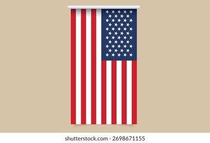 Vertical American Flag Vector Illustration, ideal for patriotic themes, national holidays, Independence Day.