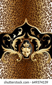 Vertical animal background with golden head of jaguar 2