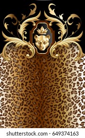 Vertical animal background with golden head of jaguar 3