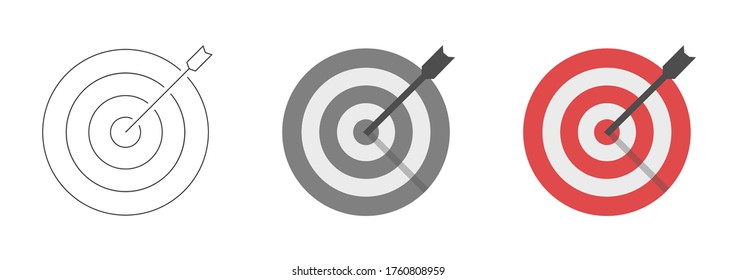 Vertical archery target and arrow isolated design for sport game and business vector background illustration.
