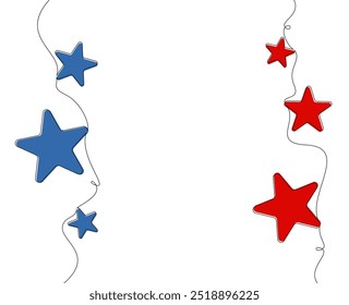 Vertical arrangement of red and blue stars connected by flowing black lines on a white background, ideal for election or patriotic themes.