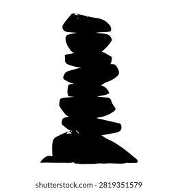 A vertical arrangement of smooth stones balanced carefully on top of each other, showcasing natural harmony and tranquility in outdoor setting.