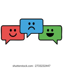Vertical arrangement of speech bubbles with smiling emoticons
