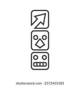 vertical arrangement of three icons: an upward arrow in a square, a face with circular eyes and a triangular nose, and a face with circular eyes and a rectangular mouth with teeth