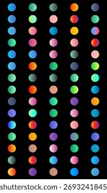 Disposição vertical de círculos de gradiente vibrantes contra um plano de fundo preto.