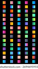 Disposição vertical de quadrados de gradiente vibrante em um plano de fundo preto.