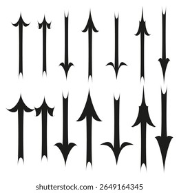 Vertical arrow icons. Up down symbols. Tall direction Vector. Bold navigation sign.