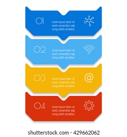 Vertical Arrow Infographic Diagram With Four Parts. Isolated Paper Sequence Banner For Tutorial. EPS10 Progress Steps Template.