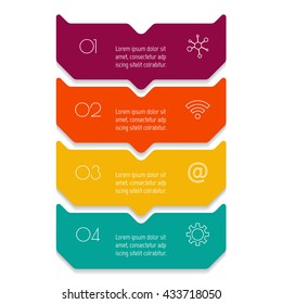 Vertical Arrow Infographic Diagram With Four Parts. Isolated Paper Sequence Banner For Tutorial. EPS10 Progress Steps Template.