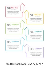 Vertical arrow line options for 6 infographics. Banners, Posters, Presentations and Strategies. Vector illustration.