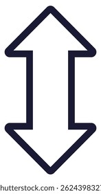 Vertical arrow outline icon isolated on white background.