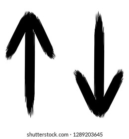vertical arrows hand drawn rough brush, vector up and down arrows grunge style, concept target and path directions